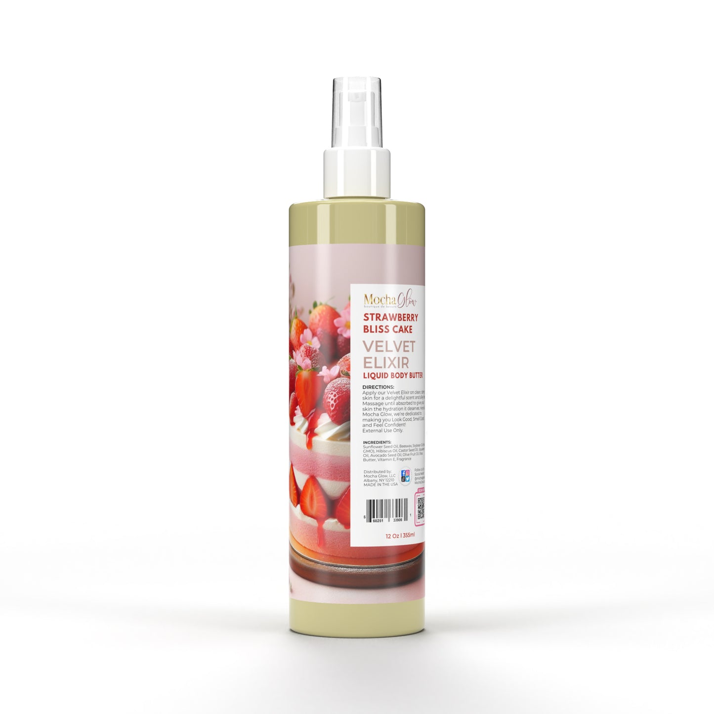 Velvet Elixir | STRAWBERRY BLISS CAKE | Liquid Body Butter | 12 OZ